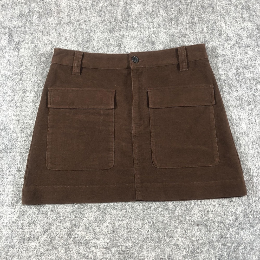 Madewell‎ Skirt Womens 0 Brown Twill Stretch Mini A Line Utility Pockets Casual